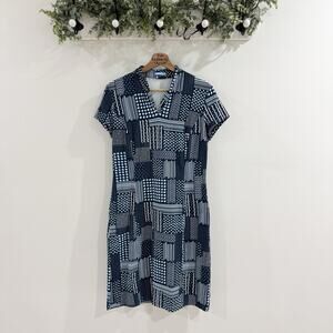 J. McLaughlin Catalina Cloth Ivana Blue Striped Geometric Dress Medium 19-3102